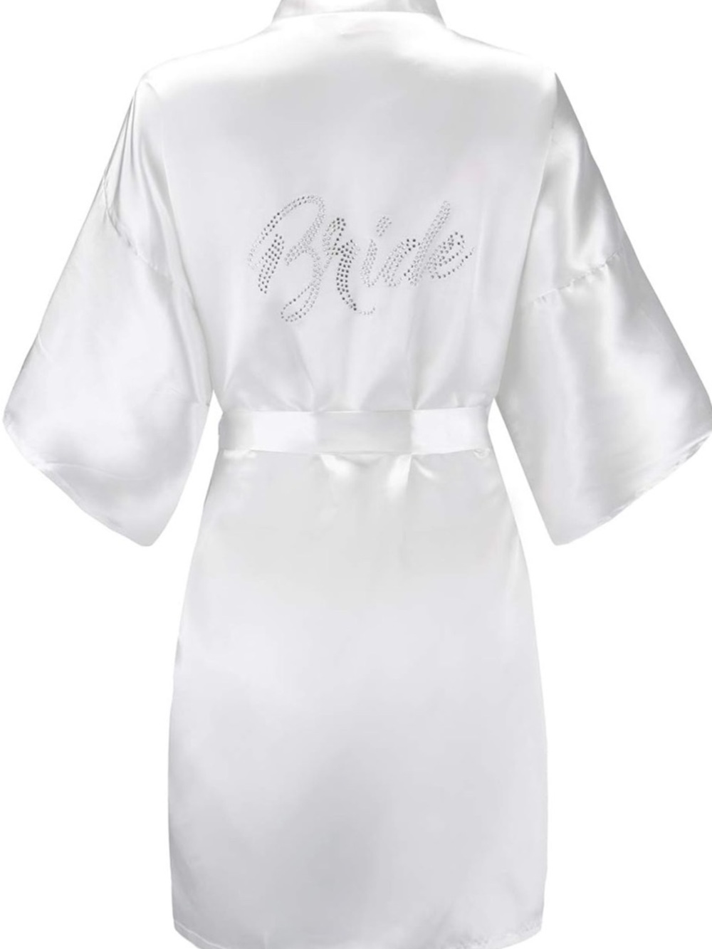 Satin White Brides Robe with Rhinestone Script - Picture 2 of 2